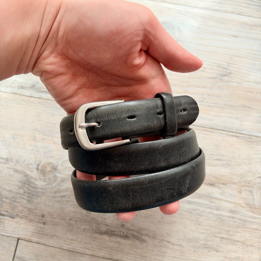 38 Paris Black Leather Belt Size 34 Made in Italy? Silver Tone Buckle Minimalist